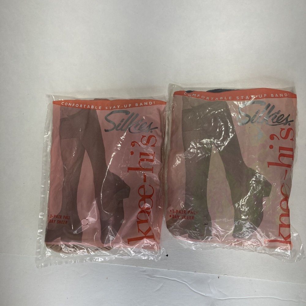 2 Packs 3 each SILKIES Knee Hi's Nude Blue Nylon Spandex Made USA 001001 001007